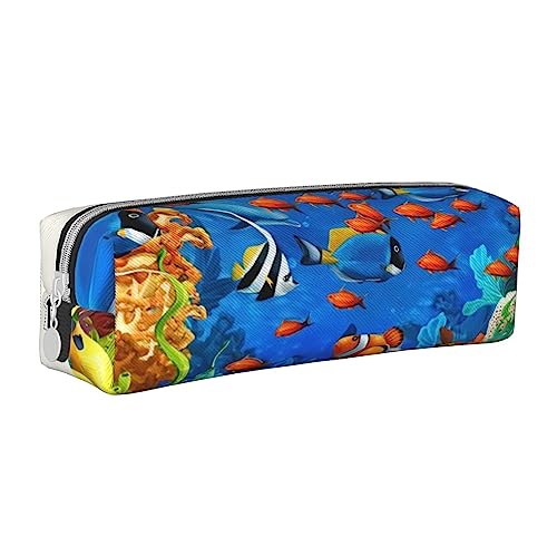 OPSREY Ocean Wave Bedruckte Leder Bleistift Tasche Runde Schreibwaren Fall mit Reißverschluss Tragbare Bleistift Fall, Ocean Tropical Fish Coral Undersea World, Einheitsgröße, Münzbeutel von OPSREY