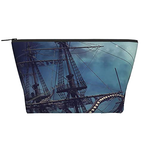 OPSREY Octopus Kraken Piratenschiff Ozean Print Make-up Tasche Kosmetiktasche Tragbare Wasserdichte Reißverschluss Kulturbeutel Für Frauen Reisen, Schwarz, Einheitsgröße, Schwarz , Einheitsgröße von OPSREY