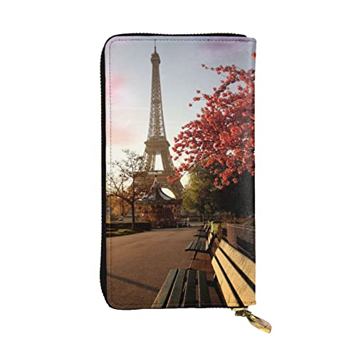 OPSREY Paris City Tree Eiffelturm Kunstdruck Lange Geldbörse Leder Frauen Reißverschluss Rund Geldbörse Clutch Tasche Reise Kartenhalter Geldbörse, Schwarz, Einheitsgröße, Schwarz , Einheitsgröße von OPSREY