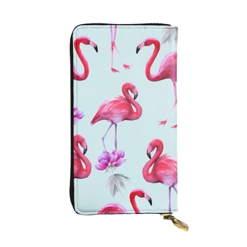 OPSREY Piratenflagge bedrucktes Leder, lange Clutch-Geldbörse, tragbar, mit Reißverschluss, echtes Leder, Pink Flamingos1, Einheitsgröße von OPSREY