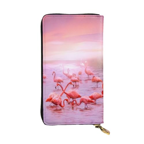 OPSREY Piratenflagge bedrucktes Leder, lange Clutch-Geldbörse, tragbar, mit Reißverschluss, echtes Leder, Pink Flamingos2, Einheitsgröße von OPSREY