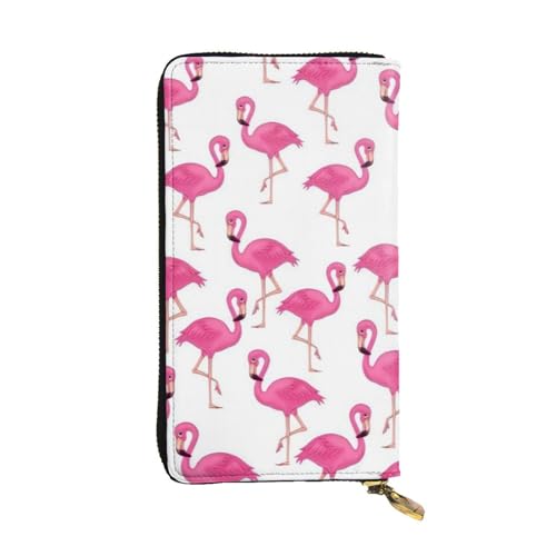 OPSREY Piratenflagge bedrucktes Leder, lange Clutch-Geldbörse, tragbar, mit Reißverschluss, echtes Leder, Rosa Flamingo, Einheitsgröße von OPSREY