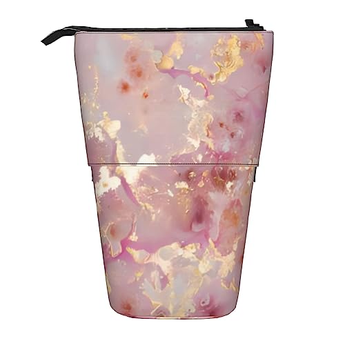 OPSREY Pizza Constellation Gedruckt Einziehbare Bleistift Fall Vertikale Organizer Schreibwaren Organizer Tragbare Reißverschluss Bleistift Beutel, Textur Marmor Rosa, Einheitsgröße, Münzbeutel von OPSREY