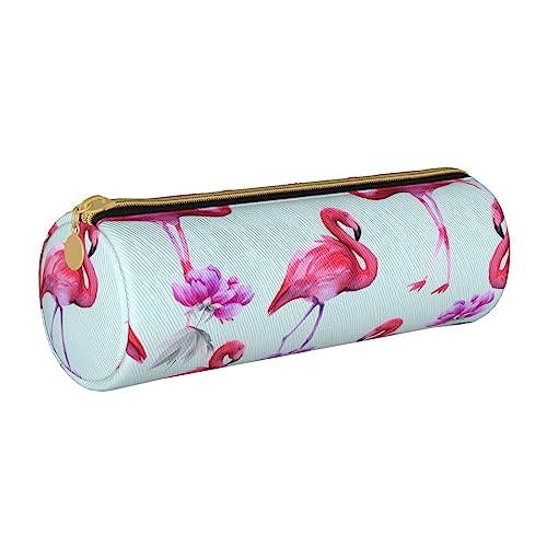 OPSREY Pizza Constellation Gedruckt Runde Leder Bleistift Fall Schreibwaren Organizer Tragbare Bleistift Fall, Rosa Flamingos1, Einheitsgröße, Münzbeutel von OPSREY