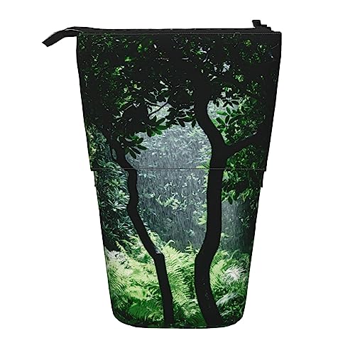 OPSREY Rain In The Woods Print Teleskop Federmäppchen Stifthalter Multifunktions Stehen Bleistift Tasche Für Frauen Männer, Schwarz , Einheitsgröße von OPSREY