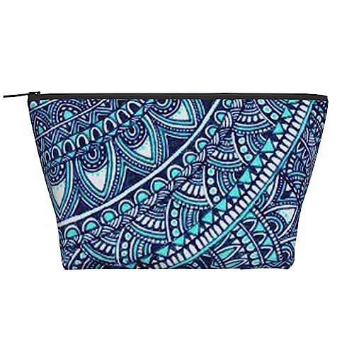 OPSREY Retro Blau Blumen Print Make-up Tasche Kosmetiktasche Tragbare Wasserdichte Reißverschluss Kulturbeutel Für Frauen Reisen, Schwarz, Einheitsgröße, Schwarz , Einheitsgröße von OPSREY