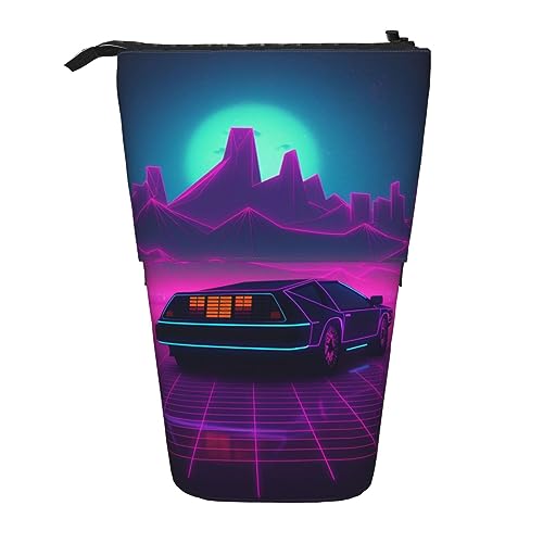 OPSREY Retrowave Bilder Drucken Teleskop Bleistift Fall Stifthalter Multifunktions Stehen Bleistift Tasche Für Frauen Männer, Schwarz , Einheitsgröße von OPSREY