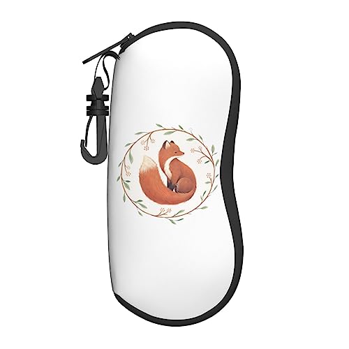 OPSREY Rindsleder gedruckt Brillenetui Tragbare Reißverschluss Lagerung Fall Neutral Sonnenbrille Weiche Fall, Handbemalter Fuchs, One size von OPSREY