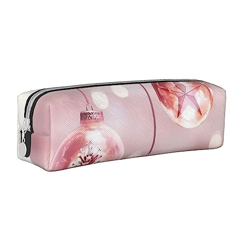 OPSREY Rosa Flamingo am Strand Bedruckte Leder Bleistift Tasche Runde Schreibwaren Fall mit Reißverschluss Tragbare Bleistift Fall, Rosa Weihnachtskugel, Einheitsgröße, Münzbeutel von OPSREY