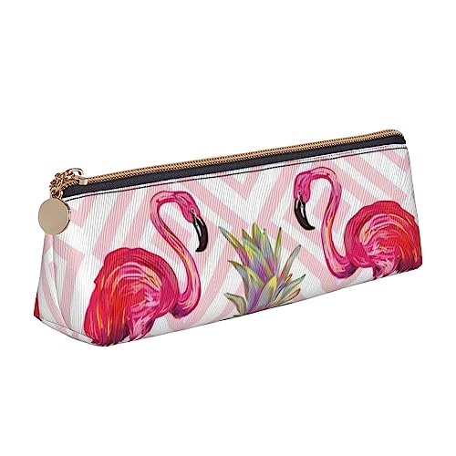 OPSREY Rosa Flamingo am Strand Gedruckt Dreieck Bleistift Tasche Reißverschluss Bleistift Tasche Schreibwaren Fall Tragbare Organizer, Pink Flamingo Ananas, Einheitsgröße, Münzbeutel von OPSREY