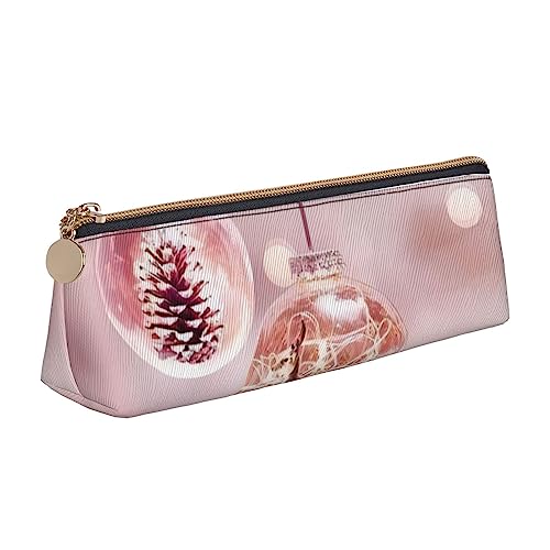 OPSREY Rosa Flamingo am Strand Gedruckt Dreieck Bleistift Tasche Reißverschluss Bleistift Tasche Schreibwaren Fall Tragbare Organizer, Rosa Weihnachtskugel, Einheitsgröße, Münzbeutel von OPSREY