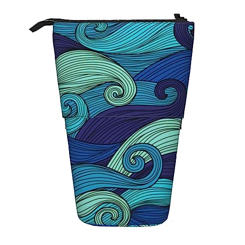 OPSREY Rosa Flamingo am Strand gedruckt vertikale Bleistifttasche einziehbare Schreibwaren Organizer Portable Organizer, Ocean Wave, Einheitsgröße, Münzbeutel von OPSREY