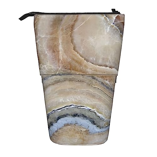 OPSREY Rosa Flamingo am Strand gedruckt vertikale Bleistifttasche einziehbare Schreibwaren Organizer Portable Organizer, Onyx-Stein, Blassblau, Einheitsgröße, Münzbeutel von OPSREY