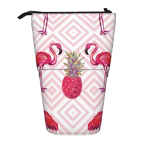 OPSREY Rosa Flamingo am Strand gedruckt vertikale Bleistifttasche einziehbare Schreibwaren Organizer Portable Organizer, Pink Flamingo Ananas, Einheitsgröße, Münzbeutel von OPSREY