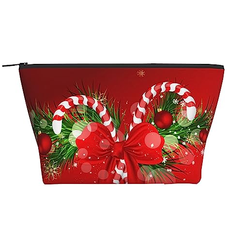 OPSREY Rote Weihnachten Süßigkeiten Druck Make-up Tasche Kosmetiktasche Tragbare Wasserdichte Reißverschluss Kulturbeutel Für Frauen Reisen, Schwarz, Einheitsgröße, Schwarz , Einheitsgröße von OPSREY