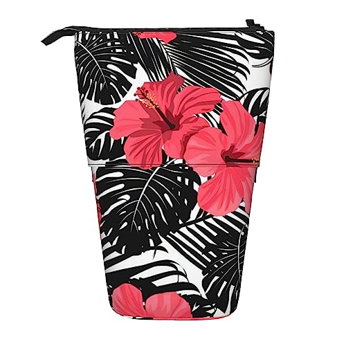 OPSREY Schädel Gedruckt Einziehbare Bleistift Fall Vertikale Organizer Schreibwaren Organizer Tragbare Reißverschluss Bleistift Beutel, Roter Hibiskus, Einheitsgröße, Münzbeutel von OPSREY