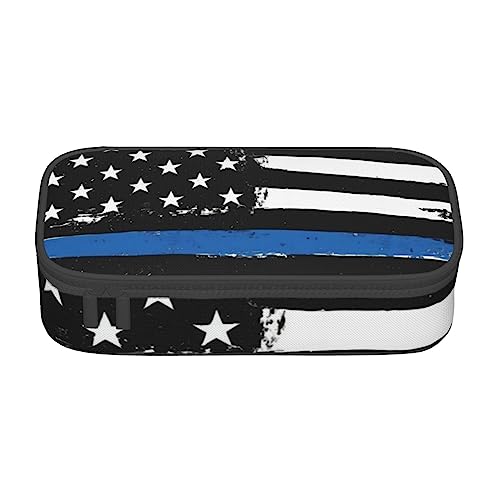 OPSREY Schädel gedruckt Große Kapazität Bleistift Fall Schreibwaren Organizer Tragbare Bleistift Fall, Retro Blue Thin Line USA-Flagge, Einheitsgröße, Münzbeutel von OPSREY