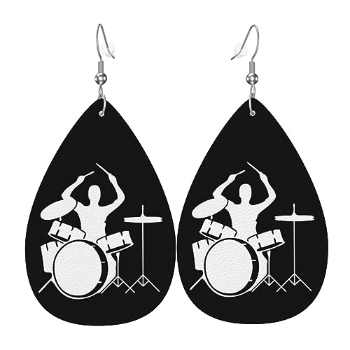 OPSREY Schlagzeuger gedruckt Mode Kunstleder Ohrring Drop Ohrring Damenschmuck, Einheitsgröße, Kunstleder von OPSREY