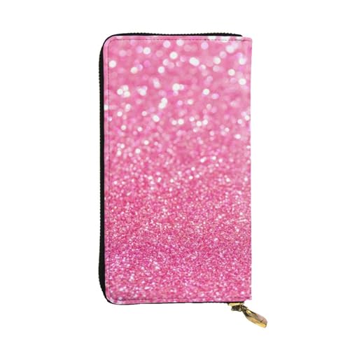 OPSREY Schwarze und weiße Blumen bedruckte lange Geldbörse aus echtem Leder, Münzgeldbörse, Clutch, Geldbörse, Reißverschluss, Karten-Aufbewahrungstasche, Glitzernder rosa Glitzer., Einheitsgröße von OPSREY