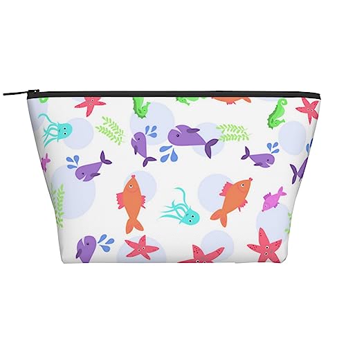 OPSREY Sea Life Kosmetiktasche mit Meerestier-Motiv, tragbar, wasserdicht, mit Reißverschluss, Kulturbeutel für Frauen, Reisen, Schwarz, Einheitsgröße, Schwarz , Einheitsgröße von OPSREY