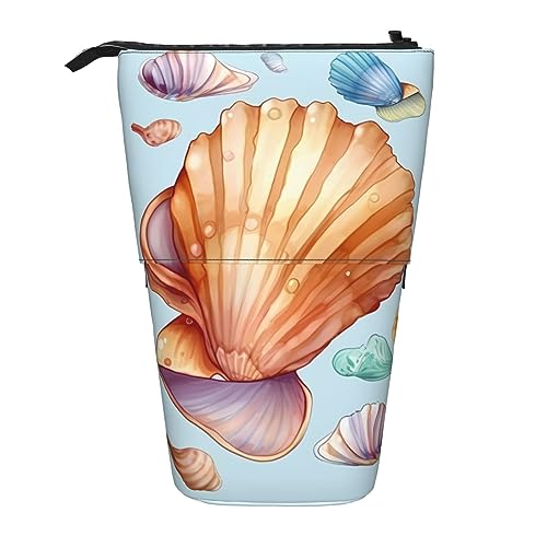 OPSREY Sea Shell Print Teleskop Bleistift Fall Stifthalter Multifunktions Stehen Bleistift Tasche Für Frauen Männer, Schwarz , Einheitsgröße von OPSREY