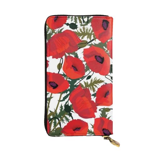 OPSREY Shoes and Makeup Printed Leather Long Clutch Wallet Portable Zip Wallet Genuine Leather Purse, Mohnblumen-Muster, Einheitsgröße von OPSREY