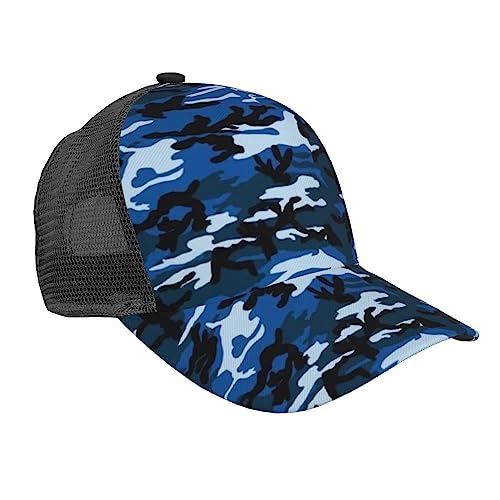 OPSREY Smile Pink Pig Printed Adjustable Mesh Baseball Cap Neutral Sports Cap, blau camouflage, 5-7 von OPSREY