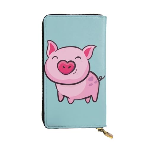 OPSREY Smile Pink Pig Printed Long Genuine Leather Wallet Coin Purse Clutch Wallet Zip Card Storage Bag, Smile Pink Pig, Einheitsgröße von OPSREY