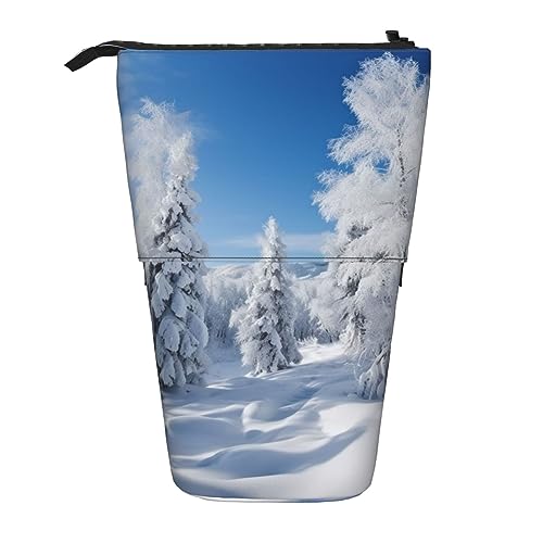 OPSREY Snow-Covered Winter Trees Print Teleskop Bleistift Fall Stifthalter Multifunktions Stehen Bleistift Tasche Für Frauen Männer, Schwarz , Einheitsgröße von OPSREY