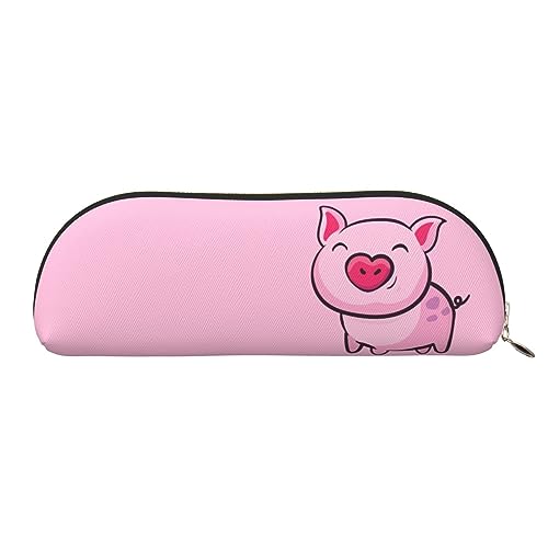 OPSREY Stifteetui aus Leder, Motiv: lächelndes rosa Schwein, tragbar, halbrund, Reißverschluss, Smile Pink Pig, Einheitsgröße, Münzbeutel von OPSREY