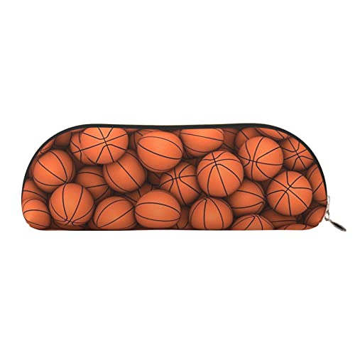 OPSREY Stifteetui aus Leder mit Bär tanzender Batik, tragbar, halbrund, Reißverschluss, Basketball orange, Einheitsgröße, Münzbeutel von OPSREY