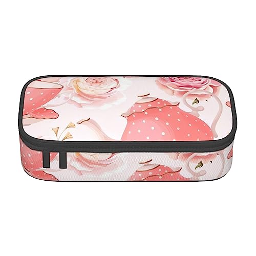 OPSREY Süßes Eis gedruckt Große Kapazität Bleistift Fall Schreibwaren Organizer Tragbare Bleistift Fall, Teebecher mit Rosen Romantisch Shabby, Einheitsgröße, Münzbeutel von OPSREY