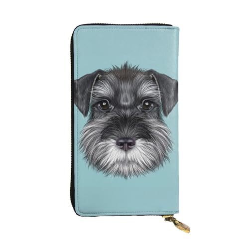 OPSREY Süßes Schwein-Motiv, lang, echtes Leder, Geldbörse, Münzgeldbörse, Clutch, Geldbörse, Reißverschluss, Karten-Aufbewahrungstasche, Schnauzer Blau, Einheitsgröße von OPSREY