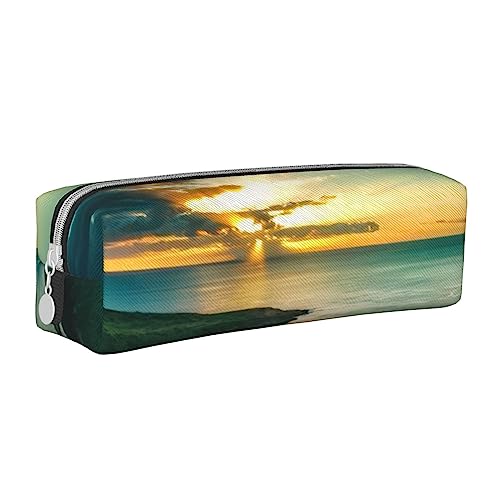 OPSREY Sunset Wine Glass Printed Leather Pencil Case Stationery Organizer Portable Pencil Bag, Sunrise Over Hanauma Bay Oahu Hawaii, Einheitsgröße, Münzbeutel von OPSREY