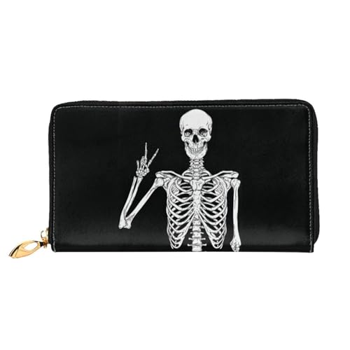 OPSREY Teetassen mit Rosen Romantisch Shabby Gedruckt Echtes Leder Geldbörse Herren und Damen Lange Clutch Tragbar Reißverschluss Geldbörse, Skull1, Einheitsgröße von OPSREY