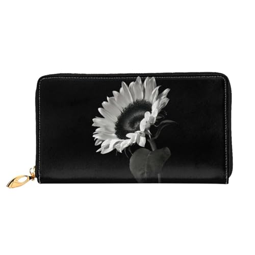 OPSREY Teetassen mit Rosen Romantisch Shabby Gedruckt Echtes Leder Geldbörse Herren und Damen Lange Clutch Tragbar Reißverschluss Geldbörse, Sonnenblume Schwarz Grau, Einheitsgröße von OPSREY