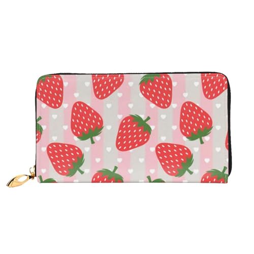 OPSREY Teetassen mit Rosen Romantisch Shabby Gedruckt Echtes Leder Geldbörse Herren und Damen Lange Clutch Tragbar Reißverschluss Geldbörse, Strawberry2, Einheitsgröße von OPSREY