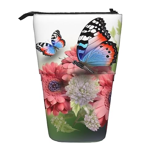 OPSREY Teleskop Bleistift Fall Bleistift Beutel Stehen Auf Blume Schmetterling Drucken Bleistift Halter Stift Tasche Kosmetik Tasche Mit Reißverschluss Für Männer Frauen, Schwarz , Einheitsgröße von OPSREY