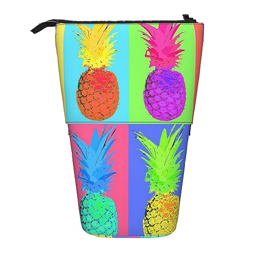 OPSREY Teleskop Bleistift Fall Bleistift Beutel Stehen Bunte Ananas Druck Bleistift Halter Stift Beutel Kosmetik Tasche Mit Reißverschluss Für Männer Frauen, Schwarz , Einheitsgröße von OPSREY