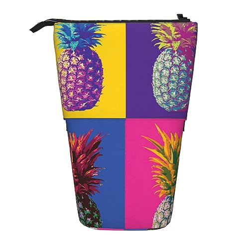 OPSREY Teleskop Bleistift Fall Bleistift Beutel Stehen Bunte Ananas Muster Druck Bleistift Halter Stift Beutel Kosmetik Tasche Mit Reißverschluss Für Männer Frauen, Schwarz , Einheitsgröße von OPSREY