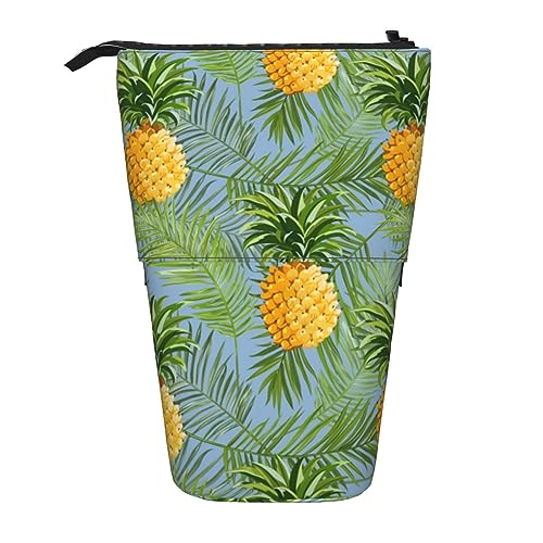 OPSREY Teleskop Bleistift Fall Bleistift Beutel Stehen Sie Auf Nette Frische Ananas Drucken Bleistift Halter Stift Beutel Kosmetik Tasche Mit Reißverschluss Für Männer Frauen, Schwarz , Einheitsgröße von OPSREY