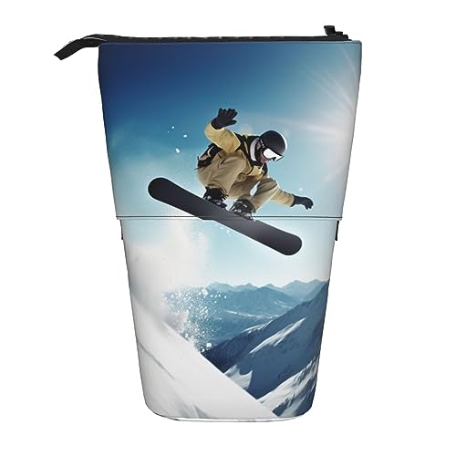 OPSREY Teleskop Bleistift Fall Bleistift Tasche Stehen Up Snowboard Druck Bleistift Halter Stift Beutel Kosmetik Tasche Mit Reißverschluss Für Männer Frauen, Schwarz , Einheitsgröße von OPSREY