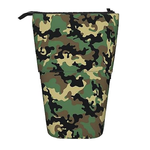 OPSREY Teleskop Federmäppchen Bleistift Beutel Stehen Up Camo Print Bleistift Halter Stift Tasche Kosmetik Tasche Mit Reißverschluss Für Männer Frauen, Schwarz , Einheitsgröße von OPSREY