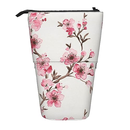 OPSREY Teleskop Federmäppchen Bleistift Tasche Stehen Auf Kirschblüte Drucken Bleistift Halter Stift Tasche Kosmetik Tasche Mit Reißverschluss Für Männer Frauen, Schwarz , Einheitsgröße von OPSREY