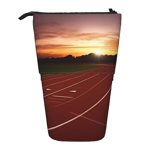 OPSREY Teleskop Federmäppchen Bleistift Tasche Stehen Up Dusk Running Track Print Bleistift Halter Stift Beutel Kosmetik Tasche Mit Reißverschluss Für Männer Frauen, Schwarz , Einheitsgröße von OPSREY