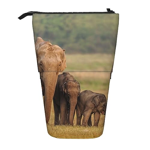 OPSREY Teleskop Federmäppchen Bleistift Tasche Stehen Up Elefant Familie Drucken Bleistift Halter Stift Tasche Kosmetik Tasche Mit Reißverschluss Für Männer Frauen, Schwarz , Einheitsgröße von OPSREY