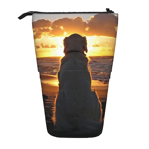 OPSREY Teleskop Federmäppchen Bleistift Tasche Stehen Up Hund Und Sonnenuntergang Druck Bleistift Halter Stift Beutel Kosmetik Tasche Mit Reißverschluss Für Männer Frauen, Schwarz , Einheitsgröße von OPSREY