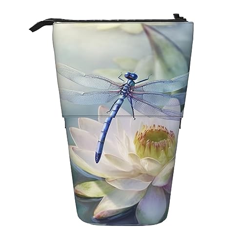 OPSREY Teleskop Federmäppchen Bleistift Tasche Stehen Up Libelle Lotus Print Bleistift Halter Stift Beutel Kosmetik Tasche Mit Reißverschluss Für Männer Frauen, Schwarz , Einheitsgröße von OPSREY