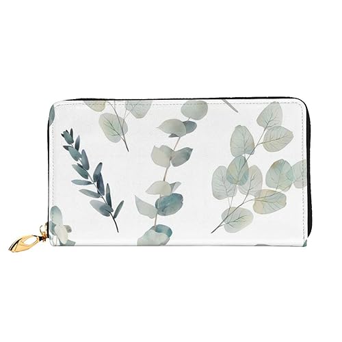 OPSREY White Natural Greenery Twig Printed Genuine Leather Wallet Men's and Women Long Clutch Portable Zip Wallet, Natürlicher, weißer Zweig, Einheitsgröße von OPSREY