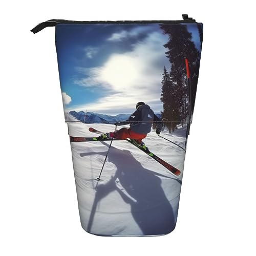 OPSREY Winter Skifahren Drucken Teleskop Bleistift Fall Stifthalter Multifunktions Stehen Bleistift Tasche Für Frauen Männer, Schwarz , Einheitsgröße von OPSREY